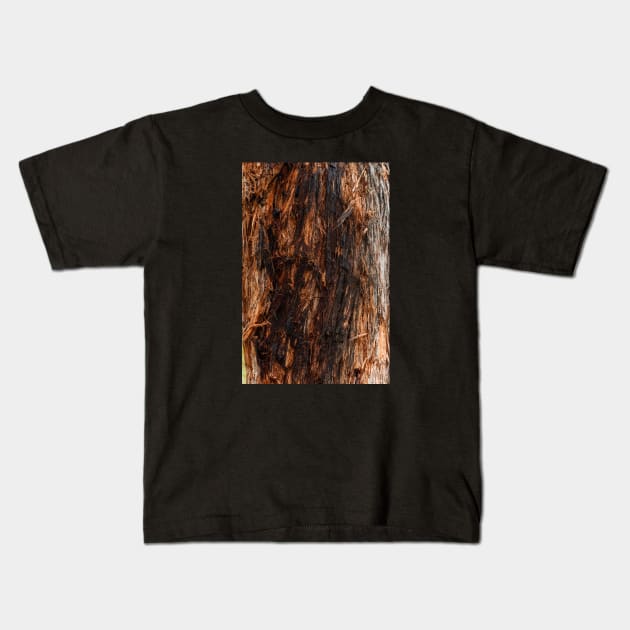 Fire Red String Bark Burnt Tree Trunk - Alternative Kids T-Shirt by textural